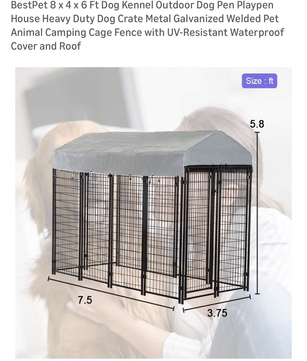 BestPet 8 x 4 x 6 Ft Dog Kennel Outdoor Dog Pen Playpen House Heavy Duty Dog Crate Metal Galvanized Welded Pet Animal Camping Cage Fence with UV-Resis