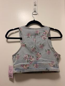 Floral Denim Crop Vest Top Size XS