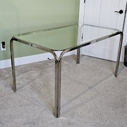 Ikea Glass Top Chrome Dining Table 31 1/2" X 55"  SEATS 6