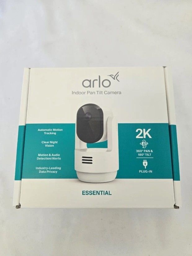 Arlo Essential Indoor Pan Tilt Security Camera 2K (2025 Release) - Wired Plug-in Power