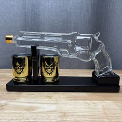 Pistol Shaped Glass Whiskey Decanter Set