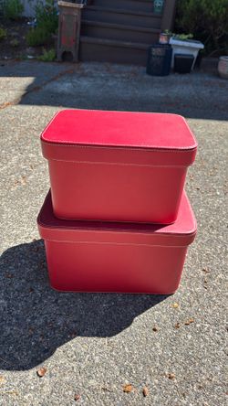 Two piece faux red leather nesting box set