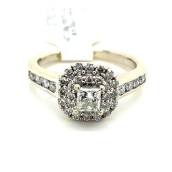 14k White Gold Diamond Ring Princess Cut Halo 3.8grams  .5ctw Size 5  132666 13