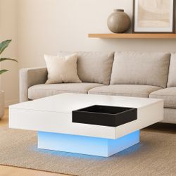 LED Coffee Table with Storage Tray – Modern White Design
