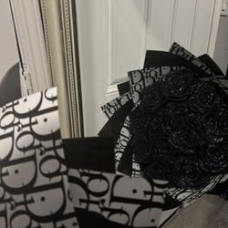 Hand Made- Black Glitter Eternal Roses( Ribbon Roses) 