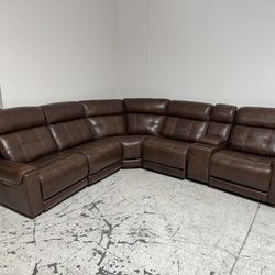 Top Grain Leather Power Recliner Sectional 