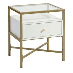 Side Table with Storage, White Finish