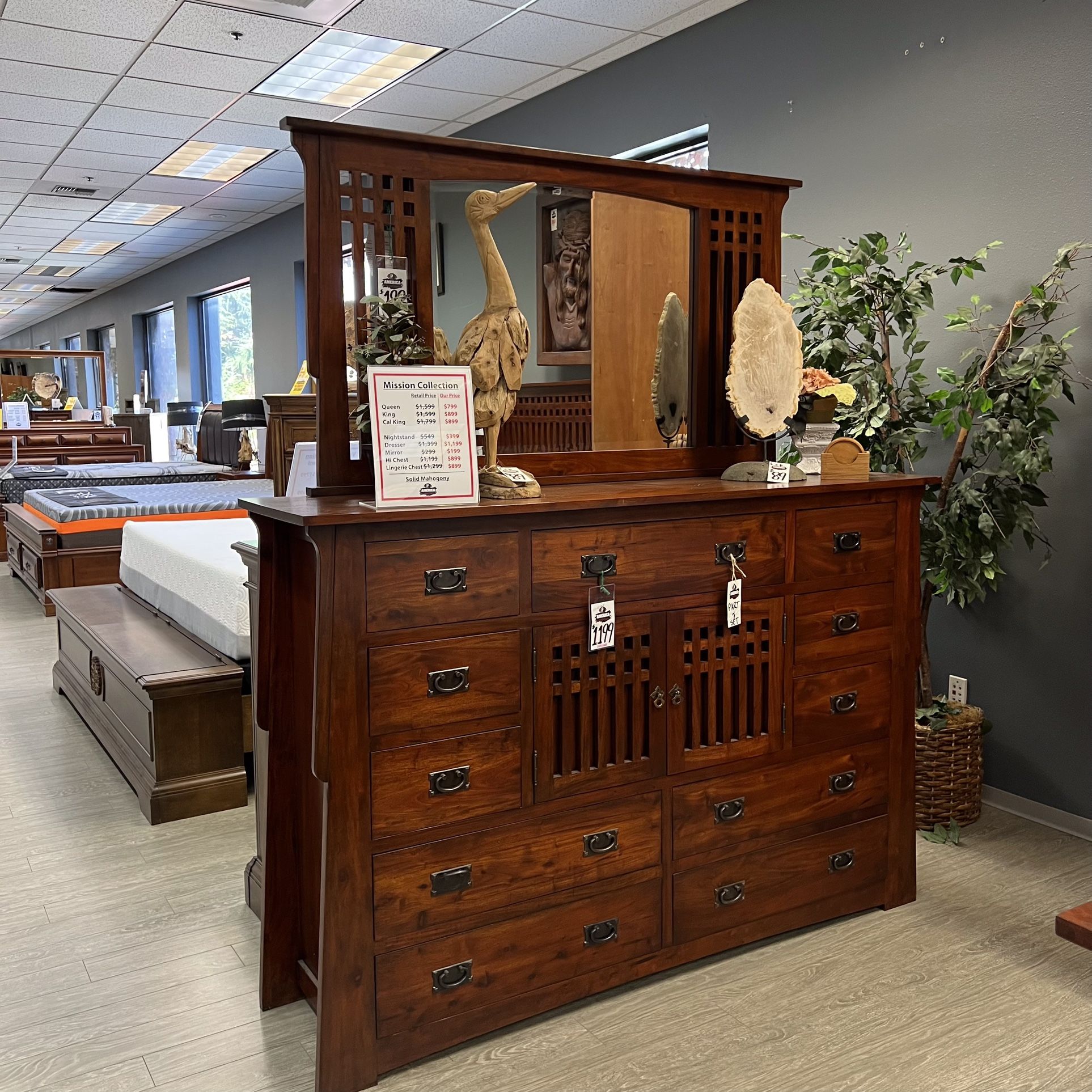 Large Brown Solid Mahogany Wood Dresser - Mission Collection 