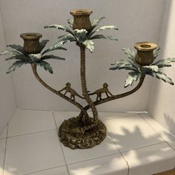 Solid Brass Two Monkey 3-arm Candelabra 