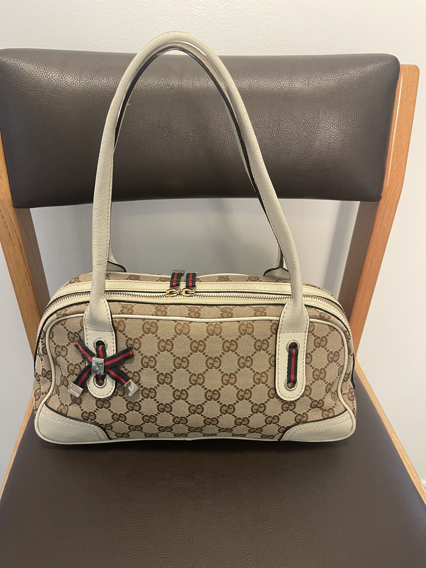 Gucci GG Canvas/ Leather Off White Princy Boston Handbag