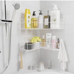 Shower Caddy Bathroom Shower Organizer Shelves with Inside Hooks, Self Adhesive No Drilling Rust Proof Shampoo Holder Rack for Bathroom Dorm Toilet Ki