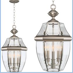 Large Outdoor Pendant Light Fixture 3-Light, 20in Modern Silver X140)