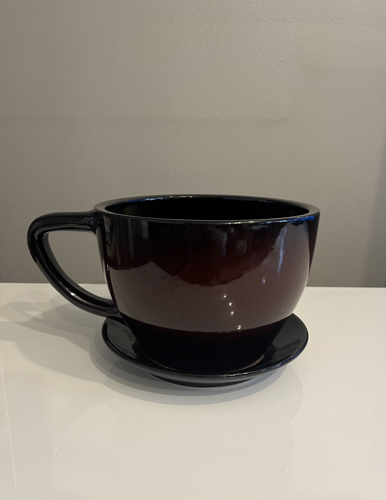 Very Cool Coffee/Tea Cup Ceramic Planter Pot With Drainage Hole  9” Wide Plus Free Plant! 