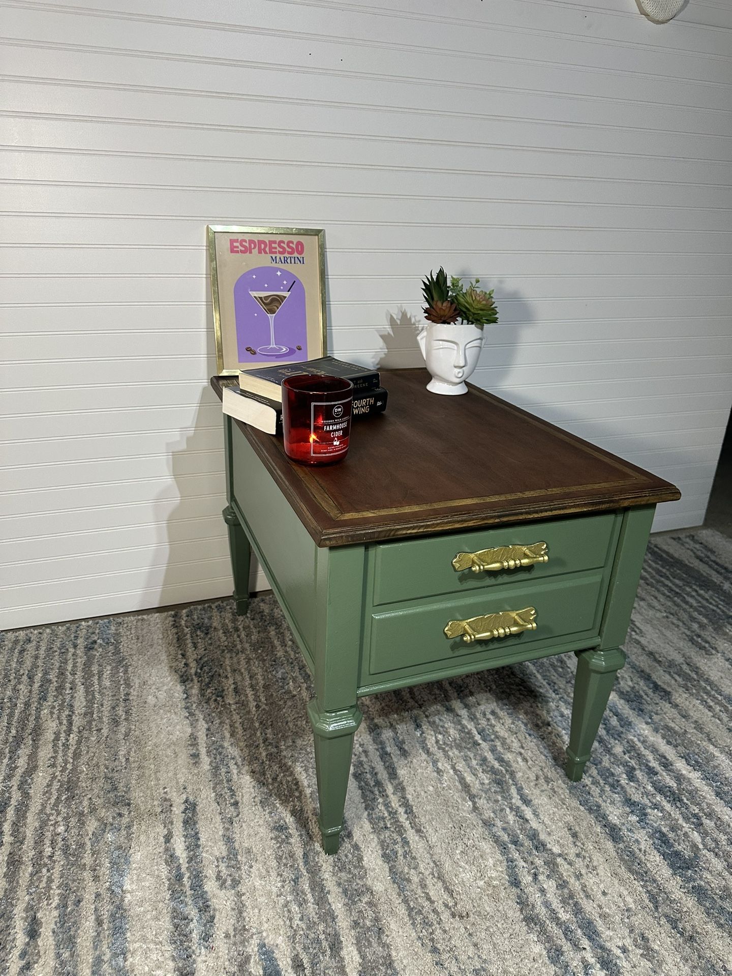 Side Table - Walnut top Royal Oak Green by Behr - Gorgeous Wooden End Table