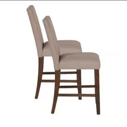 Set of 2 Linon Home Decor Saanvi 24.5 in. Brown High Back Wood Counter Stool with Fabric Seat