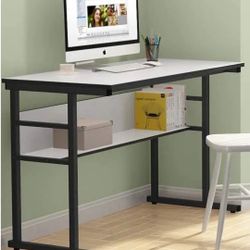White Computer Office Desk With Shelf