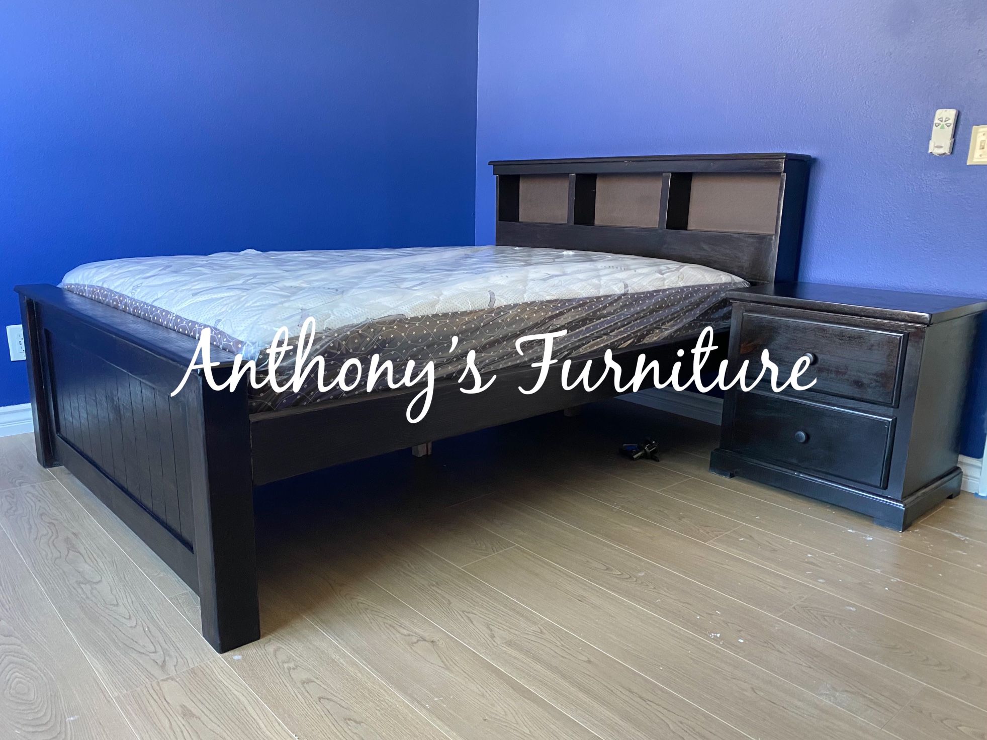 Solid Wood Full Bed & Bamboo Mattress 