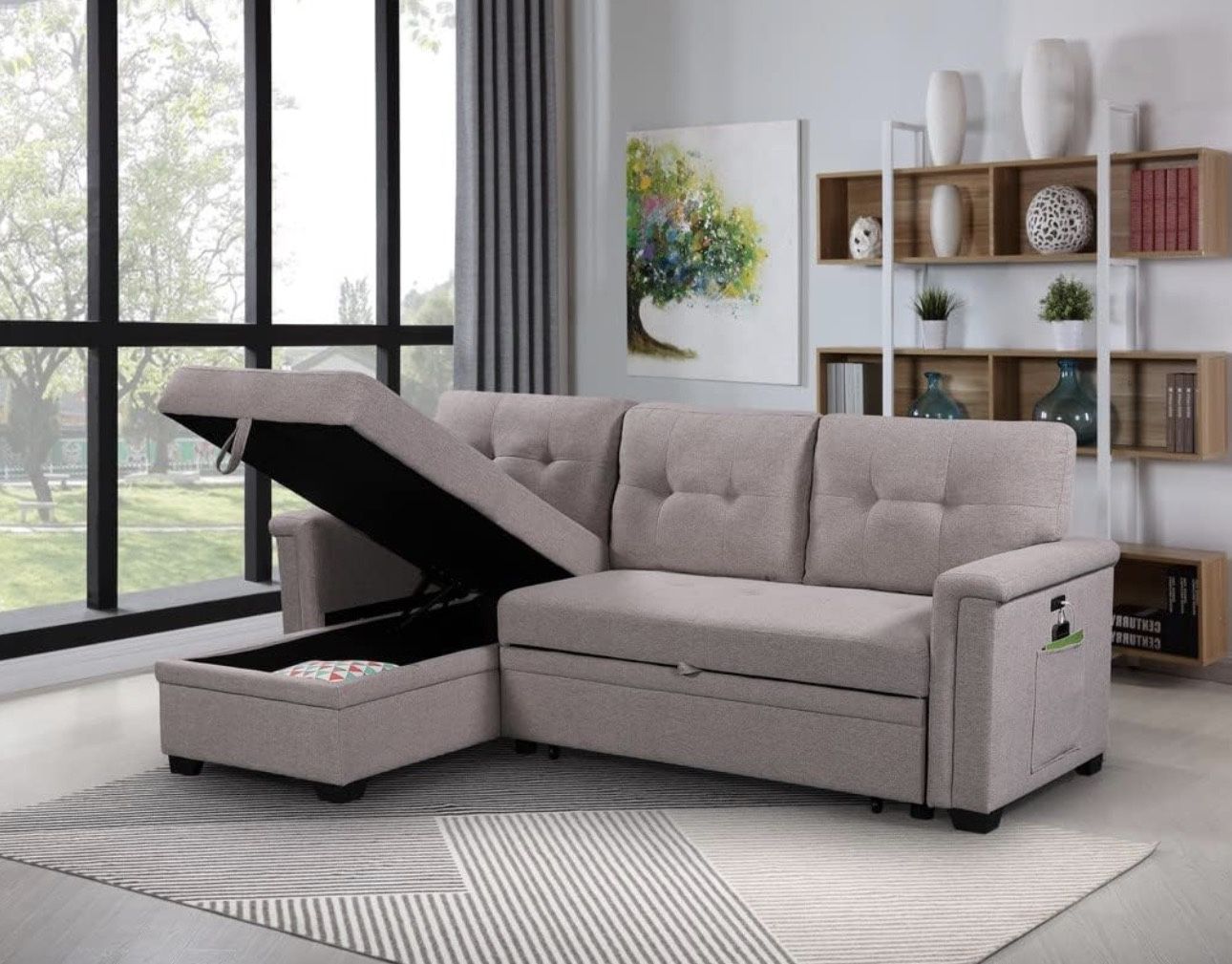 Light Gray Convertible Sleeper Sofa Bed