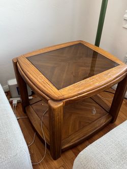Wood End Table with Glass Top