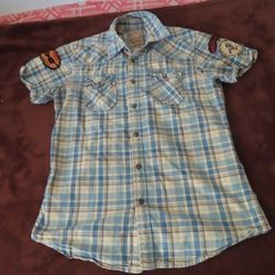 Scotch & Soda Western Shirt Mens sz M  Plaid Pearl Snap Short Sleeve Embroidery