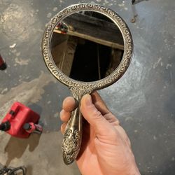 Antique Silver Handheld Mirror 