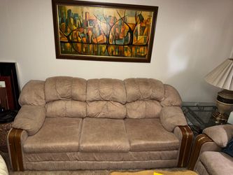 3-Seat Sofa with Wood Arm Trim