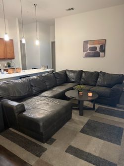 Dark Gray REAL Leather Sectional Sofa 6 seat