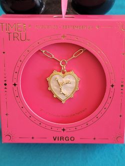 Oval Link Chain Heart with Stone and Inset Constellation "Virgo" Goldtone Reversible Necklaces $5 Each (Two Available)