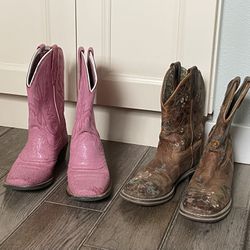 Pink Ariat and brown Smoky Mountain Boots 