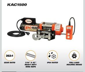 KEEPER Electric Winch 110/120V AC with Remote, Hand Held Control, 1500 lb. Capacity, AC Power, ATV, Truck, SUVs, Large Veh