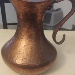 Vintage Pure Hammered Copper Pitcher From Mexico 