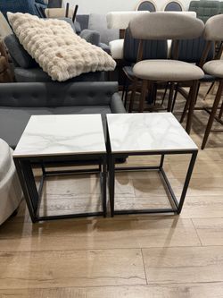 Set of 2，15.7W*15.7D*17.7H inch Solid Marble Coffee Table Sofa Side End Bedside Nightstand Furniture