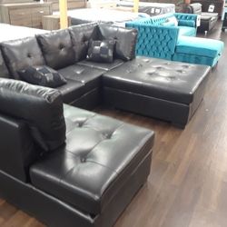 New Sectional Sofa With Black Genuine Bonded Leather