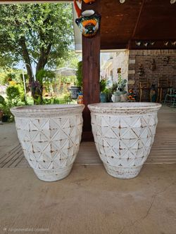 Large White Diamond Clay Pots, Planters, Plants. Pottery,  Talavera $95 cada una