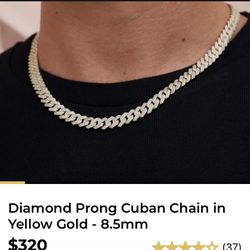 GLD Diamond Prong Cuban Chain – 8.5mm, 18" (Yellow Gold Plated)