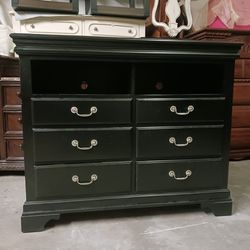 Modern Black 6 Drawer Dresser with Shelves