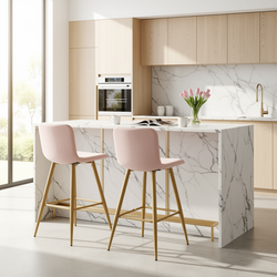 Homy Casa Scargill 26" Counter Height Bar Stools Set of 2, Beige with Gold Legs
