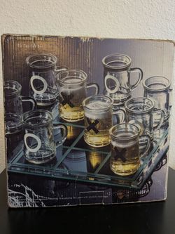 Glass Tic Tac Toe Drinking Game Set w/ Box