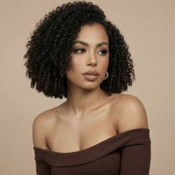 New 14 Inch Natural Black, Kinky Curly Half Wig Human Hair 