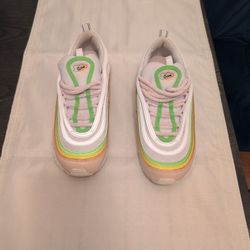 Nike Air Max 97 Size 9 Fleece Shoe String Pink Green White Yellow. Gently Used.