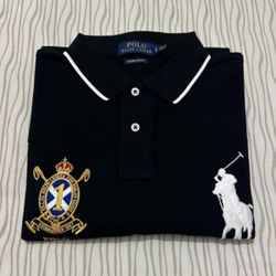 Polo Ralph Lauren Golf Shirt BIG PONY Crest Stripes Black Pique Large