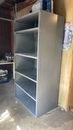 steel shelving unit with adjustable shelves.