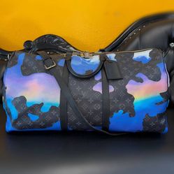 Louis Vuitton Monogram Eclipse Keepall Sunrise Bandouliere 55 Bag From The Summer Collection