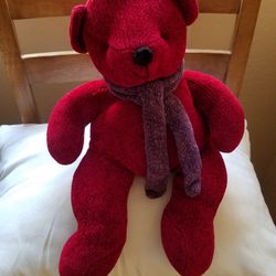 Vintage Pottery Barn Red Teddy Bear With Scarf