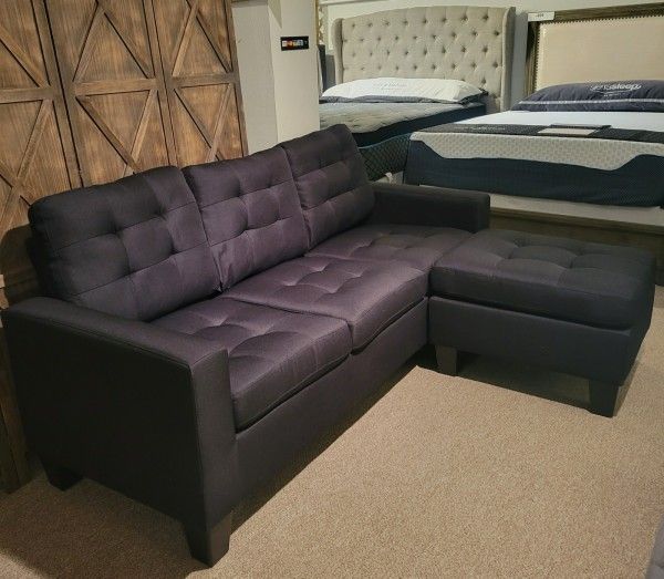 Black Modern Linen Sofa Chaise (Sectional)