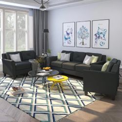 Black Sofa, Loveseat and Chair Set