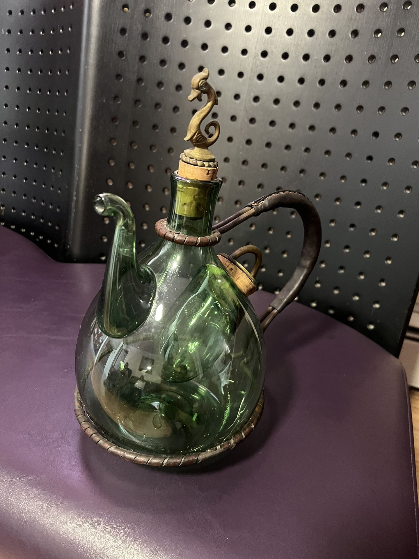 vintage wine bottle decanter green glass hand blown ice chamber dolphin italy