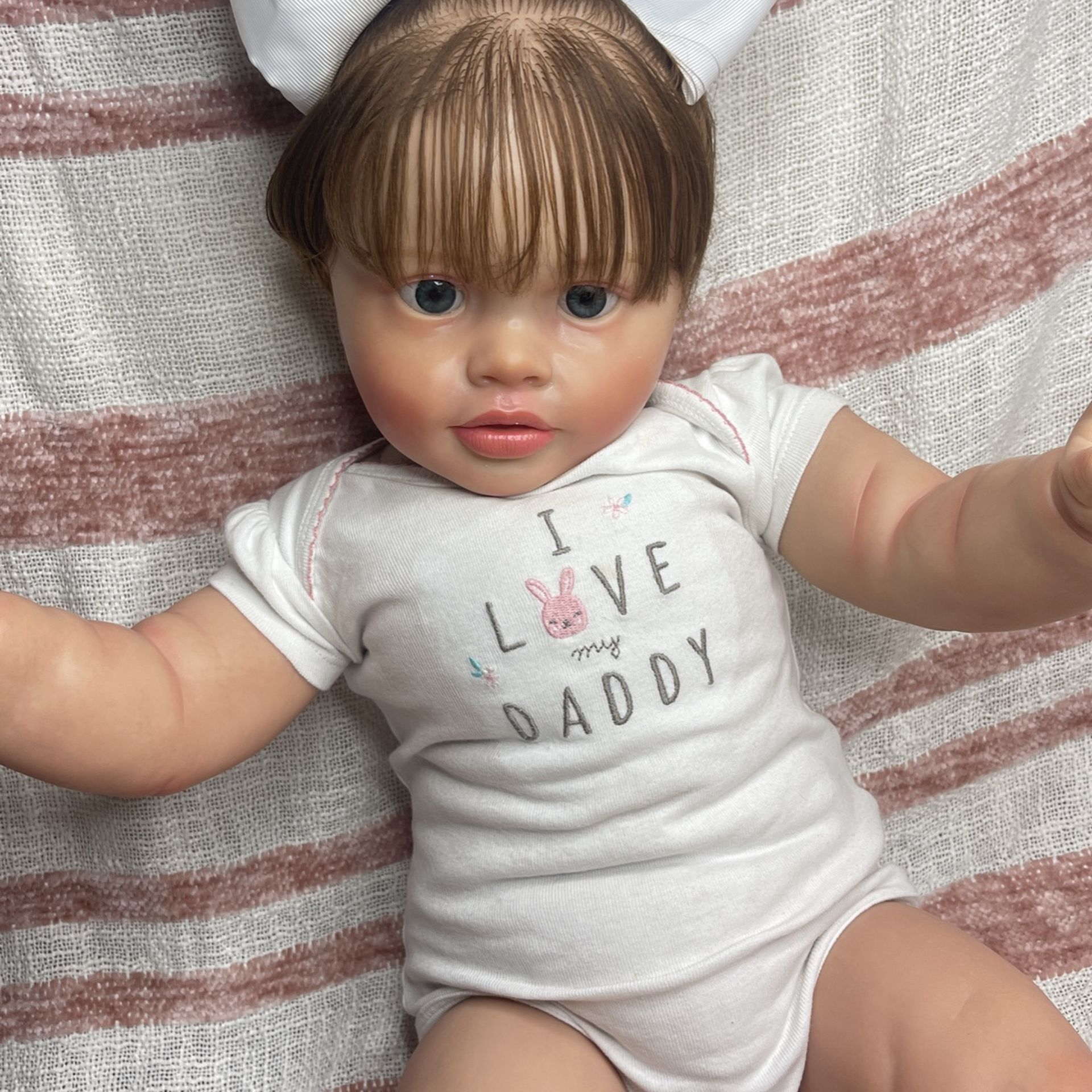 Reborn Baby Doll Toddler Reborn 28 Inches White I ♥️my Daddy Outfit White Large Bow   