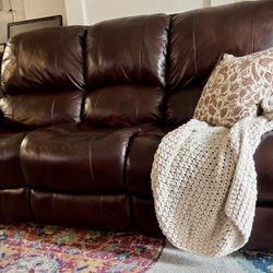 Leather Reclining Couch-Power + Fold Down Table