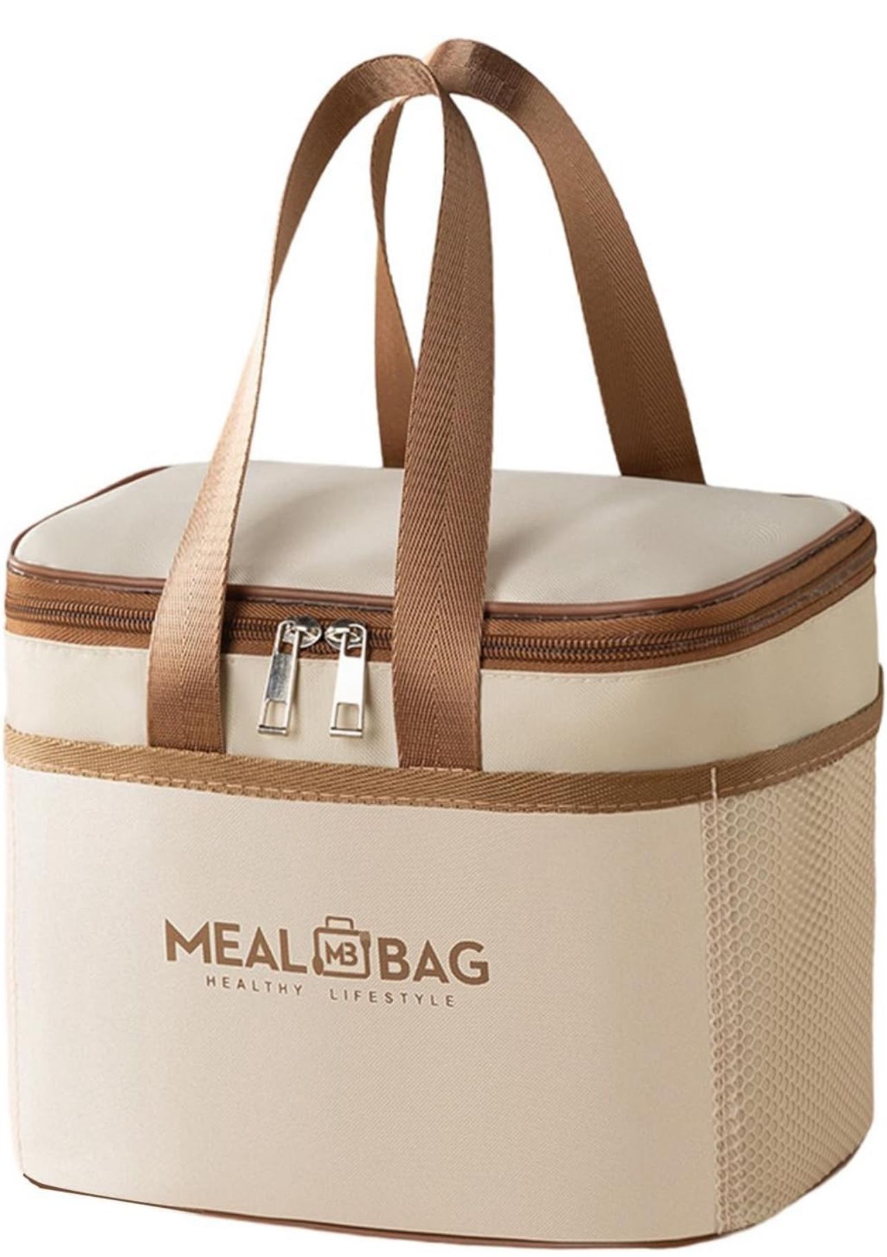 Insulated Lunch Bag with Side Pockets, Reusable Leakproof Cooler Bags for Adult Men Women, Waterproof High Capacity Lunch Tote Bags for Work, Travel,